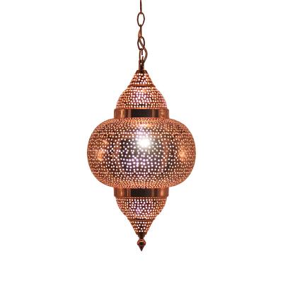 China Morroccan Retro Copper Finish Laser Drilling Holes Gourd Shape Moroccan Pendant Lights for sale