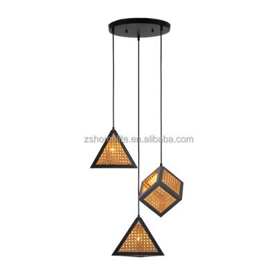 China Industrial black frame natural bamboo vine decorated stairwel lighting pendant customize size for sale