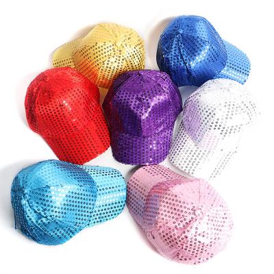 China JOINT Cheap Party Stage Props Colorful Sequins Cap Adjustable Plain Baseball Cap With Ponytail Hole for sale