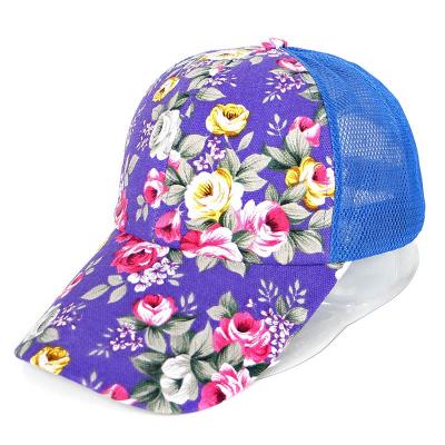 China Summer COMMON Flowers Printed Women Girl Mesh Baseball Cap With Sponge Ponytail Hole for sale