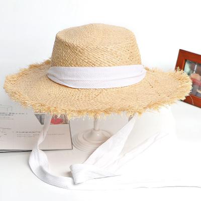 China 100% Portable Character High Quality Summer Panama Girl Women Raffia Straw Hat With Burrs Wide Brim For Sun Beach Travel for sale