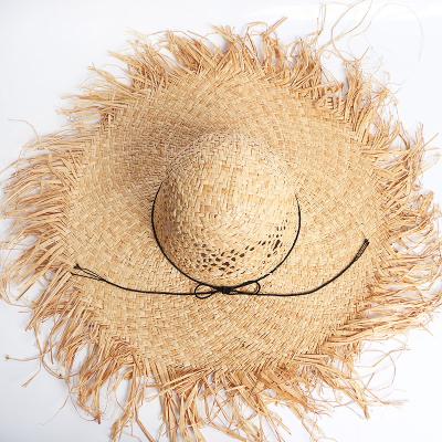 China High Quality 100% Raffia Women Girl Summer Beach Image Straw Hat Big And Light Panama Long Trims Wide Brim Sun Visor Hat for sale