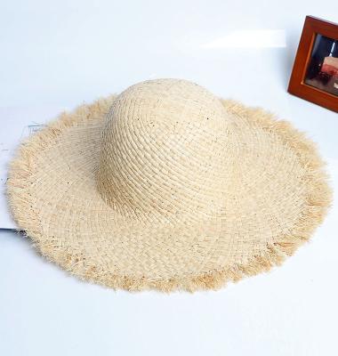 China Portable Character High Quality Summer Burrs Wide Brim Panama Sun Hat 100% Raffia Straw Hat For Beach Travel for sale