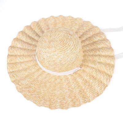 China Women Wide Oversized Shell Straw Hats Sombreros Straw Hats Sun Beach Cap Summer Wheat Hat Wholesale Brim100% Dobby for sale