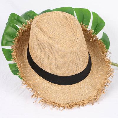 China Wholesale Cheap Hombre Straw Hat Slouch Sun Hats Sombrero Hombre Fedoras Jazz Caps Character Fashion Spring Summer Tassel New For Beach for sale