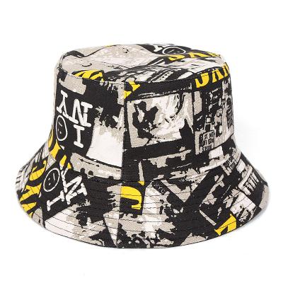 China Character Double Sided Unisex Paint Fisherman Folding Hats Bucket Hat Graffiti Print Pattern Sun Hat For Outdoor Tourist Street for sale