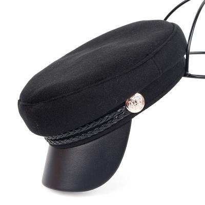 China Wholesale Black Beret Brim Leather Dobby Fashion Flat-Top Newsboy Caps Women Military Hat for sale