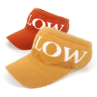 China Wholesale 2019 Plush Winter Outdoor Letter Printing Mink Fur Knitted Sun Visors Baseball Caps Warm Women Sport Hat For Women for sale