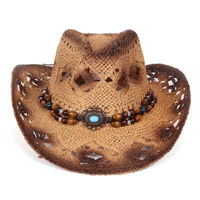 China Character Summer Quality Exquisite Accessories Hollow Pasture Travel Cowboy Hat Paper Straw Hat for sale