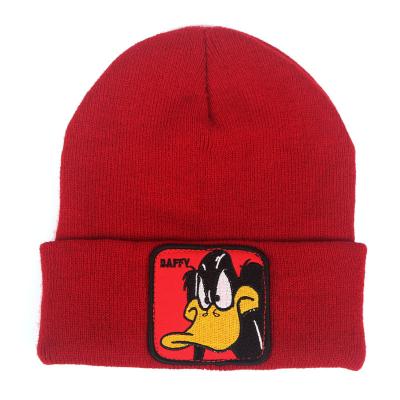 China New COMMON Winter Hats Unisex Patch Cartoon Embroidered Knitted Beanie for sale