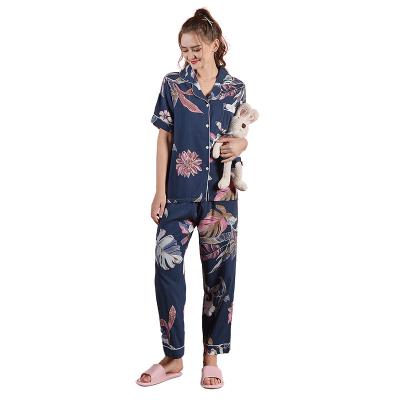 China Short Sleeve Silk QUICK DRY Lapel Cotton Pants Designer Inspired Korean Sleepwear Set for sale