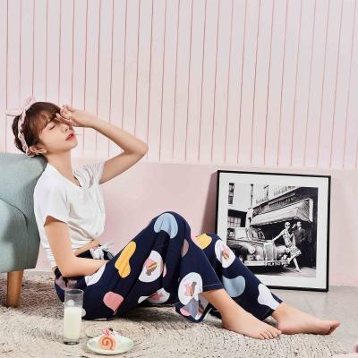 China 2022 New Style Women's Pajamas QUICK DRY Soft Breathable Silk Leg Printed Wide Leg Pants Wholesale 828014 For Women for sale