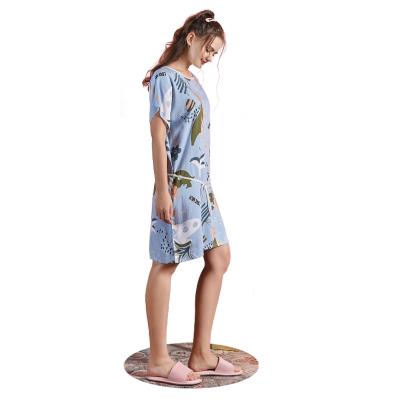 China Summer Style 100% Spring Cotton And Viscose Printing Short Sleeve Women QUICK DRY Nightgown for sale