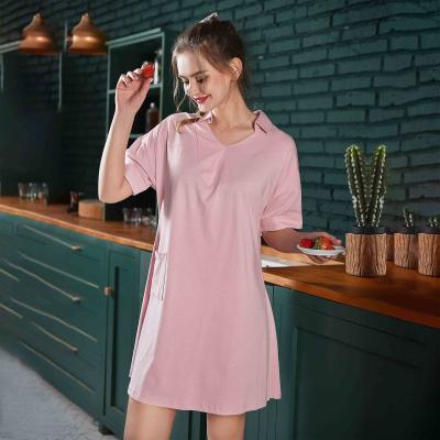 China Plus Size Breathable Solid Color Cotton Pajamas Sleepwear Women Long Robe For Summer Nightgown Cotton Home Wear Dress For Female for sale