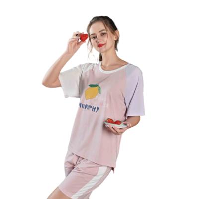 China Good Quality Breathable Durable Cotton Round Neck Print Women's Short Sleep Cover Pajamas for sale