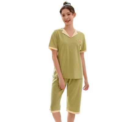 China Factory supply high quality breathable cotton round neck print women's short sleep cover pajamas for sale