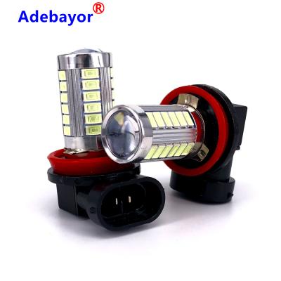 China H11 5630 Universal Bright 33SMD Chip Car Headlight Fog Lamp H11 High White Led Light Source Bulbs With Lens L 55mm*W 20mm for sale