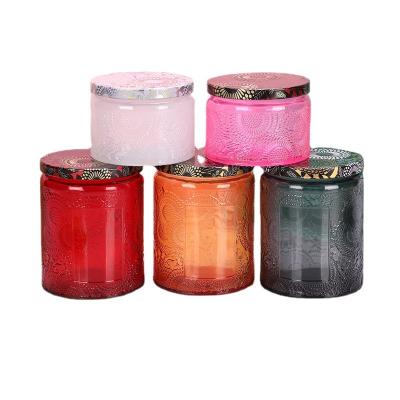 China Wholesale Empty Vintage Pink Black Vintage Glass Jar With Metal Lid For Candles for sale