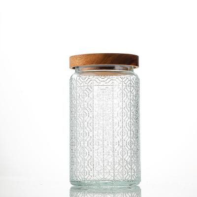 China Lurury Wholesale 1000ml Airtight Food Storage Glass Jar For Kitchen With Wooden Lid for sale