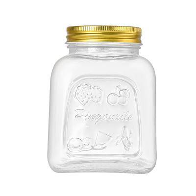 China Lurury Square 250ml 500ml 750ml Wholesale Food Use Glass Canning Jars With Metal Screw Lid for sale