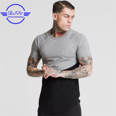 China Factory OEM Men's Anti-Pilling 95 Cotton /5 Elastane T-Shirt Muscle Fit Curved Edge T-Shirt for sale