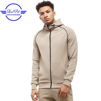 China High Quality Men's Fitness Waffle Cloth Anti-pilling Zipper Full Funnel Neck Hoodie for sale