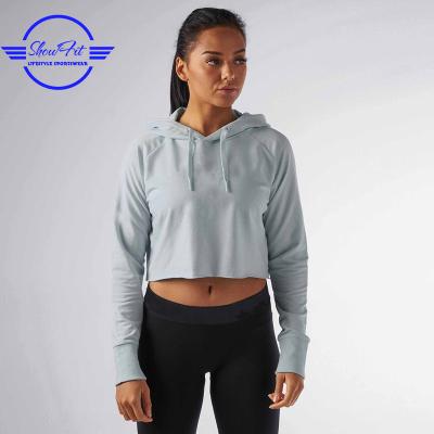 China Custom Anti-pilling Long Sleeve Crop Top Hoodies Women Shear French Terry Pullover Hoodie for sale