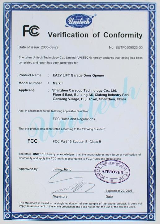 FCC - Shenzhen Eazylift Technology Co., Ltd.