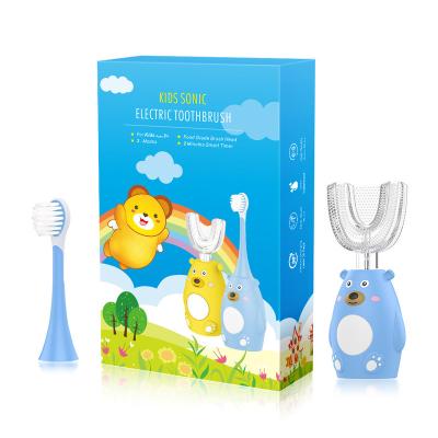 China ABS+ Silicone Kid electric toothbrush 2 in 1 with soft toothbrush head and silicone U shape toothbrush head for sale