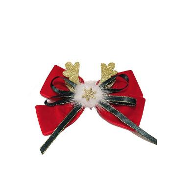 China Wholesale Christmas Hair Decoration 2022 New Hair Decoration Gold Velvet Bow Antler Hair Clip Platypus Clip for sale