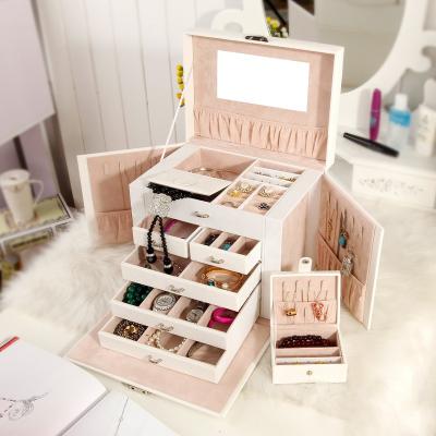 China 5 Layer Fashion Solid Color Large Capacity Leather Portable Makeup Box Five Layer Jewelry Storage Box for sale