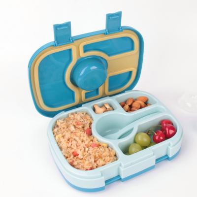 China BPA Free Sustainable Bentfun Kids On Set 5 Compartments Blue Kids Bento Box With Cutlery Sauce Box For Ages 3 To 7 for sale