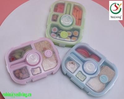 China Western Durable BPA Free Plastic Bento Lunch Box 5 Compartments With Buckles And With Transparent Top Lid With Time Lock for sale