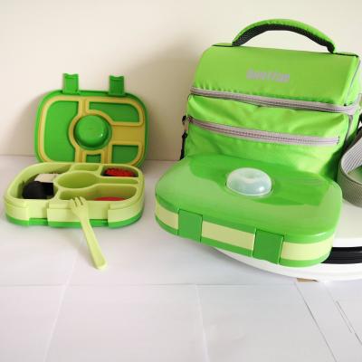 China 2021 Sustainable Amazon New Arrival 5 Compartments Cartoon Bento Kids Lunch Box With Bag Salad Box And Cutlery For Back To School for sale