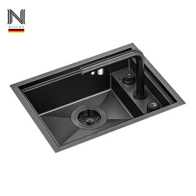 China Without Faucet Nillos N4535AN Nanometer Bar Counter Sink Flip Cover Steel Hidden Handmade Kitchen Sinks With Lift Faucet for sale