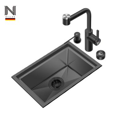 China Without Faucet Nillos N4535BN Handmade Single Fruit Vegetable Wash Bowl 304 Smart Concealed Kitchen Sink With Black Nano Coating for sale