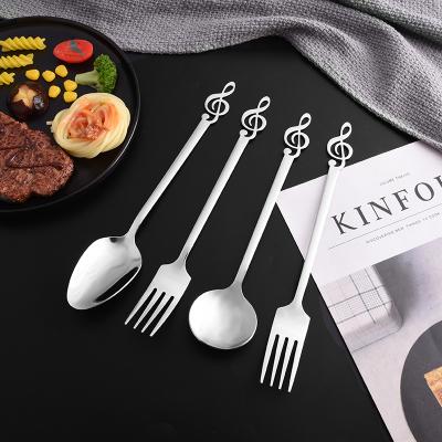 China Viable Creative Note Soup Spoon Fork Set Public Fork Tableware Stainless Steel Spoon Gift Portable Tableware for sale