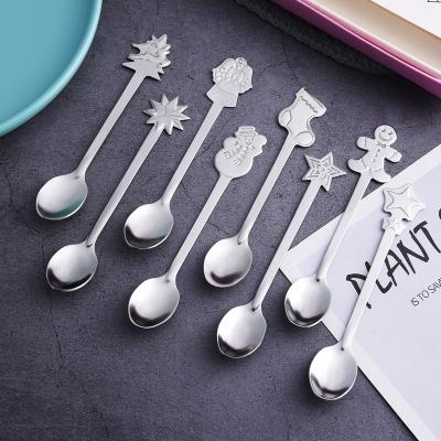 China Creative Viable Stainless Steel Christmas Dessert Spoon Cartoon Shaped Spoon Afternoon Tea Coffee Spoon Gift Box Set for sale