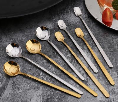 China Viable Square Head Stainless Steel Long Handle Ice Cream Spoon Colorful Cocktail Stirring Scoops For Dessert Spoon for sale