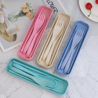 China Creative Viable Wheat Straw Spoon Chopsticks Bifurcate Portable Tableware Environmental Protection Tableware Set for sale