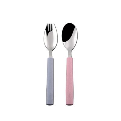 China Office Cutlery Stainless Steel Spoon Fork Chopsticks Portable Viable Flatware Student Set Wheat Straw Round Handle Plastic Box for sale