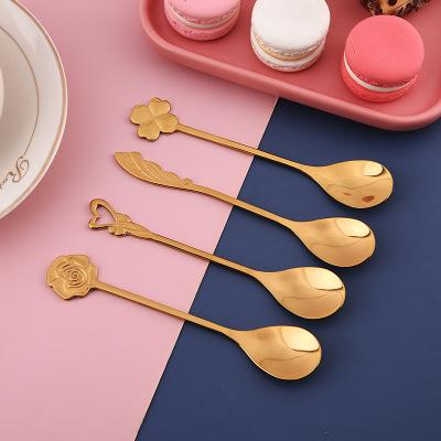 China 18/8 Stainless Steel Gold Sustainable Teaspoon Stirring Spoon Small Ice Cream Dessert Pink Spoons Cutlery Set for sale