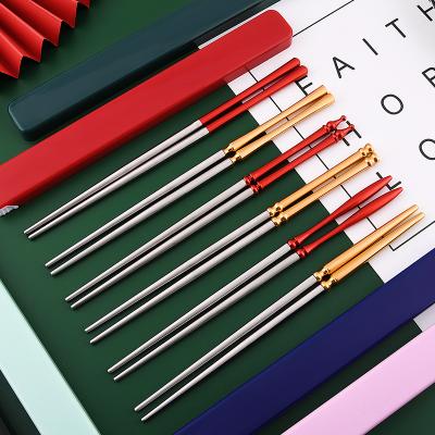 China Viable hot sale new design decorative red handle aluminum alloy chopsticks SUS304 stainless steel chopsticks set for sale