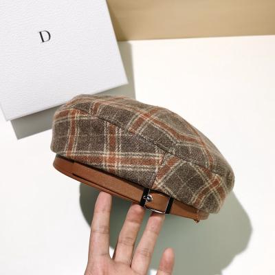 China Autumn Ladies Fashion Warm Winter Plaids Checked Wool Beret Hat for sale