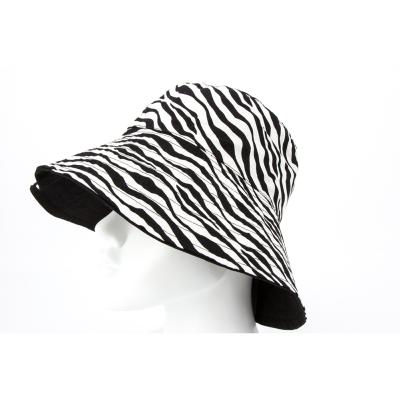 China Reversible Fisherman Hat Cotton Protection Bucket Wide Brim Zebra-Striped UV Striped Hat for sale