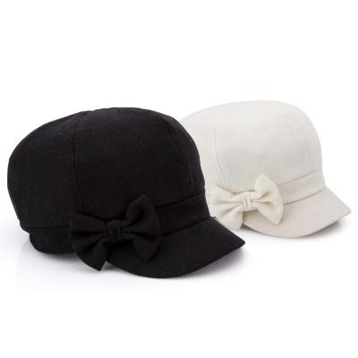 China Character Women Bow Baker Boy Cabby Hat Winter Wool Taxi Driver Newsboy Hat for sale