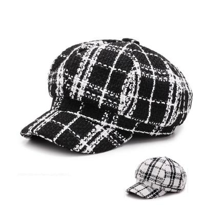 China Character Plaid Tweed Newsboy Hats Taxi Driver Baker Boy Cabby Hat Women for sale