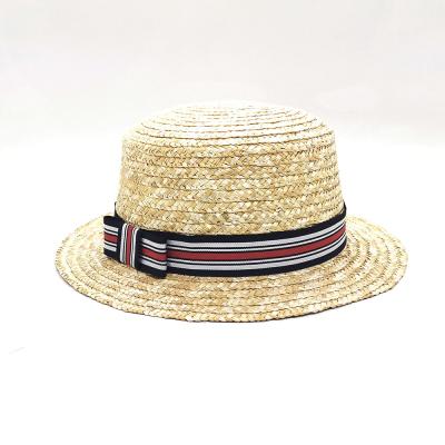 China Wholesale Character Summer Men's Straw Boater Hat Striped Ribbon Band for sale