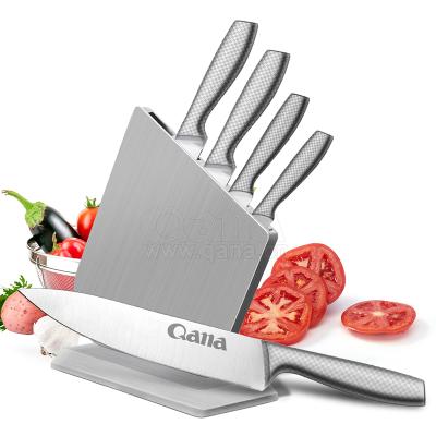 China Free Sample QANA Factory Stocked Wholesale Steel Stand Japanese Damascus Knife Cooking Knife Stainless Kitchen Knives With Stand Block for sale