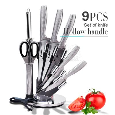 China QANA Factory Wholesale OEM 9pcs Meat Knife Disposable Kitchen Knives Set Stainless Steel Chef Knife With Scissors Potato Peeler for sale